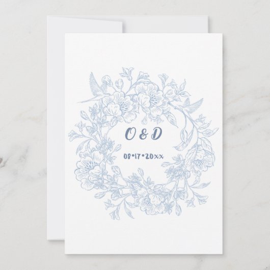 Elegant blauw Bloemenboog bruiloft Kaart (Achterkant)