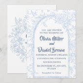 Elegant blauw Bloemenboog bruiloft Kaart (Voorkant / Achterkant)