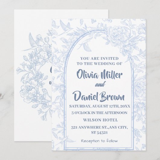 Elegant blauw Bloemenboog bruiloft Kaart (Voorkant / Achterkant)