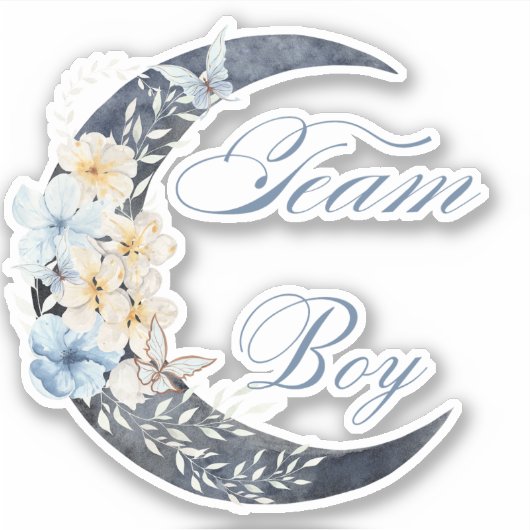 Elegant blauw bloemenchic Moon Team Boy baby showe Sticker (Voorkant)