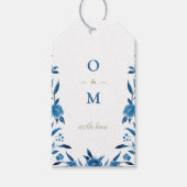 Elegant blauw bloemenChinoiserie Bruiloft monogram Cadeaulabel (Voorkant)