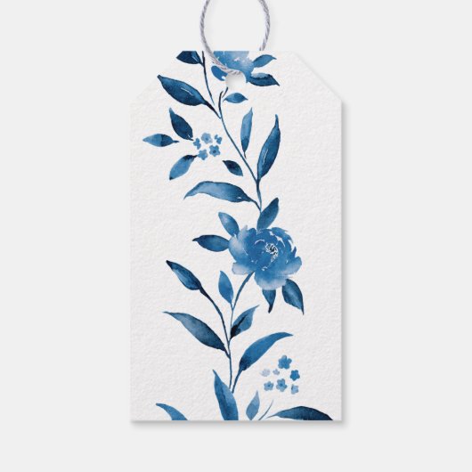 Elegant blauw bloemenChinoiserie Bruiloft monogram Cadeaulabel (Achterkant)