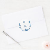 Elegant blauw bloemenChinoiserie Bruiloft monogram Ronde Sticker (Envelop)
