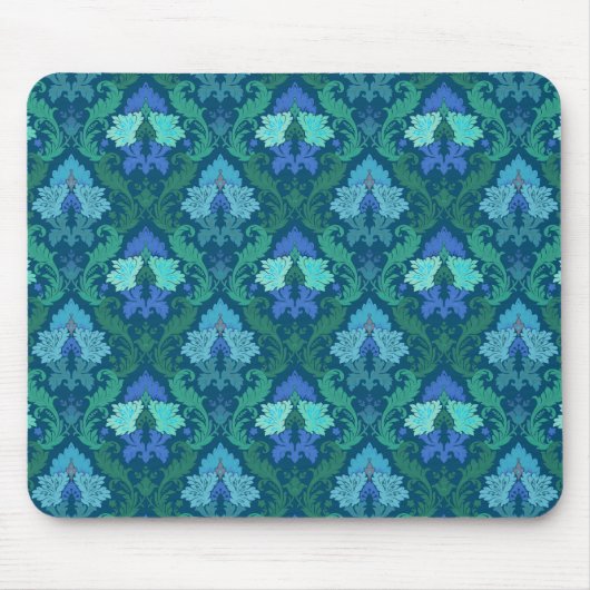 Elegant Blauw BloemenDamast Muismat (Voorkant)