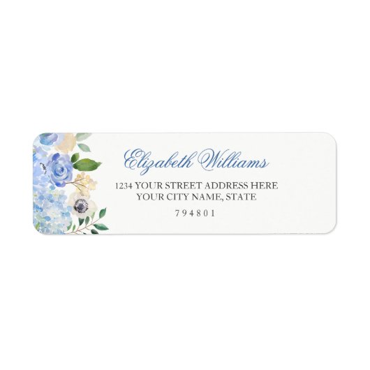 Elegant Blauw Bloemendecor Retouradres Label (Voorkant)