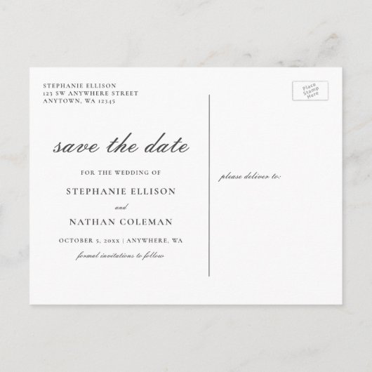 Elegant Blauw Bloemengroen Sla de datum op Aankondigingskaart (Achterkant)