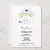 Elegant blauw bloemenkruis Eerste Heilige Communie Kaart (Voorkant)