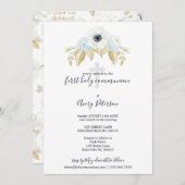 Elegant blauw bloemenkruis Eerste Heilige Communie Kaart (Voorkant / Achterkant)