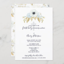 Elegant blauw bloemenkruis Eerste Heilige Communie