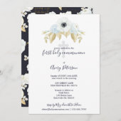 Elegant blauw bloemenkruis Eerste Heilige Communie Kaart (Voorkant / Achterkant)