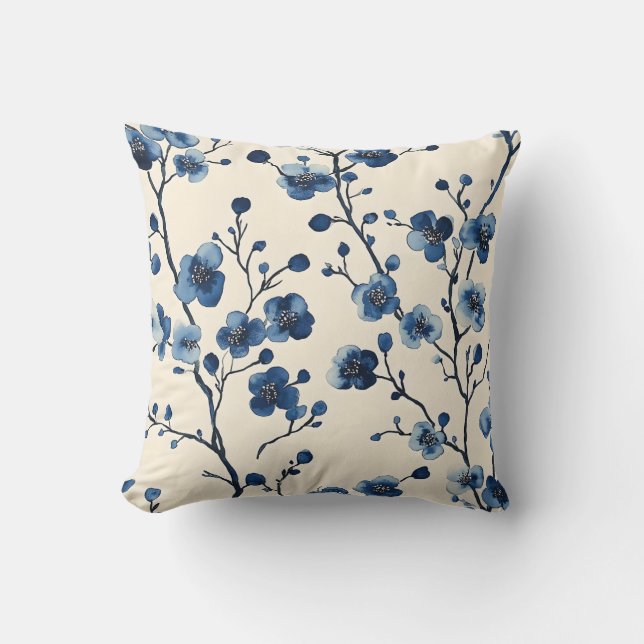 Elegant blauw bloemenkussen kussen (Voorkant)