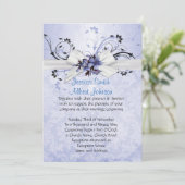 Elegant Blauw Bloemenlint Damask Bruiloft uitnodig Kaart (Staand voorkant)