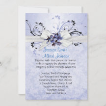 Elegant Blauw Bloemenlint Damask Bruiloft uitnodig