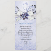 Elegant Blauw Bloemenlint Damast Bruiloft Menu (Voorkant)