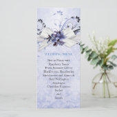 Elegant Blauw Bloemenlint Damast Bruiloft Menu (Staand voorkant)