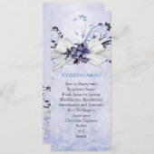 Elegant Blauw Bloemenlint Damast Bruiloft Menu (Voorkant / Achterkant)
