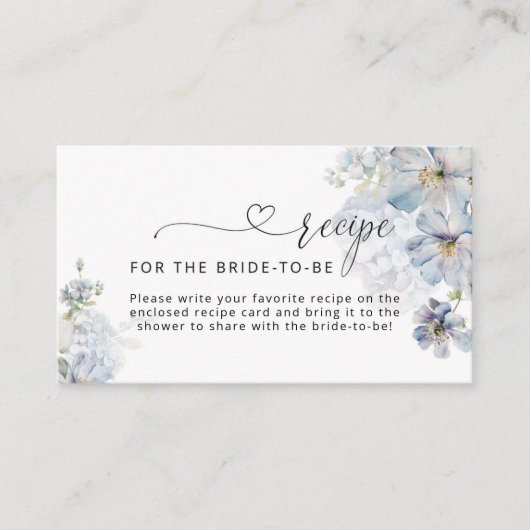 Elegant Blauw bloemenrecept voor de bruid om te zi Informatiekaartje (Voorkant)