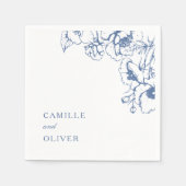 Elegant Blauw Bloementuin Trouwnamen Servet (Voorkant)