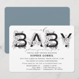 Elegant blauw bloemenvirtueel Baby shower Kaart