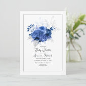 Elegant blauw bloemig Baby shower Kaart (Staand voorkant)