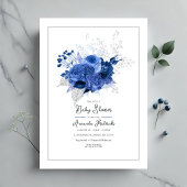 Elegant blauw bloemig Baby shower Kaart