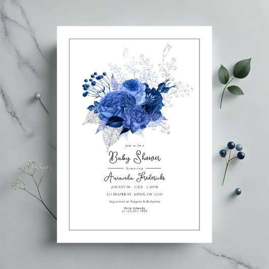 Elegant blauw bloemig Baby shower Kaart