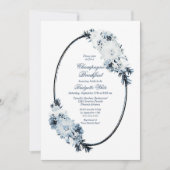 Elegant blauw bloemig champagne-ontbijt kaart (Voorkant)