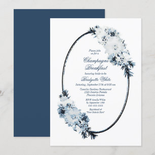 Elegant blauw bloemig champagne-ontbijt kaart