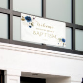 Elegant Blauw Bloemig Gouden Jongens Doop Welkom B Spandoek (Buitenkant Gebouw)