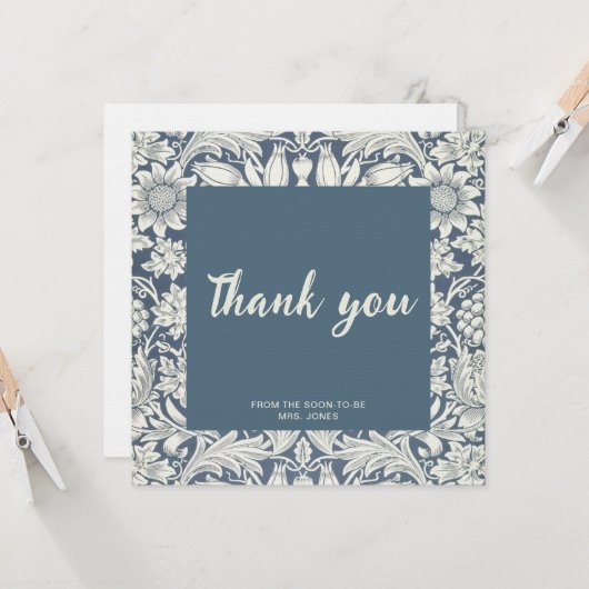 Elegant blauw bloemig vrijgezellenfeest dank u kaart (Voorkant / Achterkant in situ)