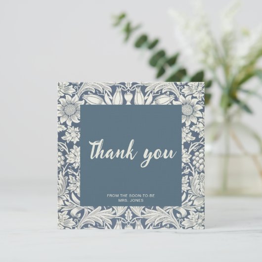 Elegant blauw bloemig vrijgezellenfeest dank u kaart (Staand voorkant)