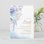 Elegant blauw bloemig Vrijgezellenfeest Kaart (Staand voorkant)