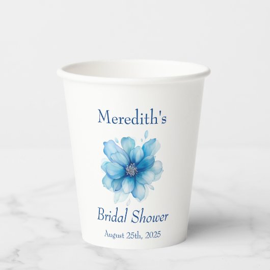 Elegant blauw bloemig Vrijgezellenfeest Papieren Bekers (Voorkant)