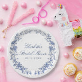 Elegant blauw bloemig Vrijgezellenfeest Papieren Bordje (Feest)