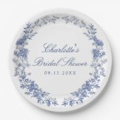 Elegant blauw bloemig Vrijgezellenfeest Papieren Bordje (Voorkant)