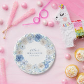 Elegant blauw bloemig Vrijgezellenfeest Papieren Bordje (Feest)