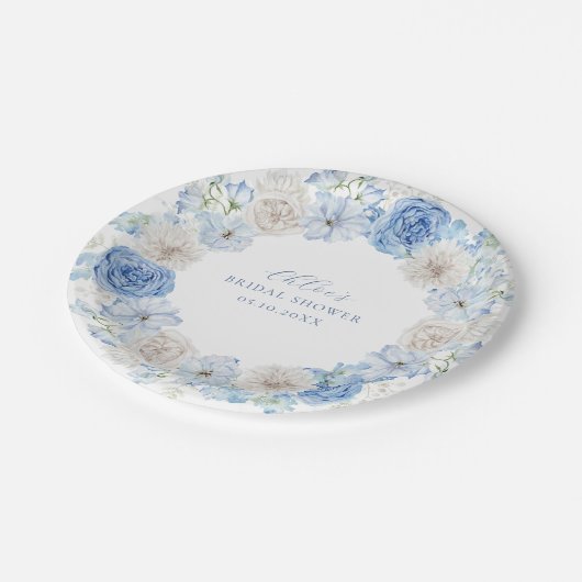 Elegant blauw bloemig Vrijgezellenfeest Papieren Bordje (Gekanteld)