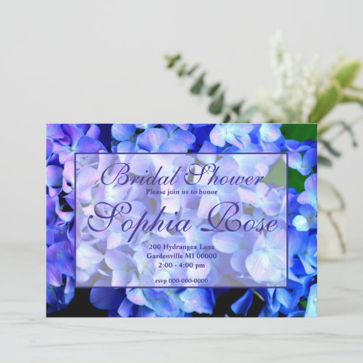 Elegant blauw bloemige hortensia's vrijgezellenfee kaart (Staand voorkant)