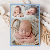 Elegant Blauw Bloemkam Monogram 4 Foto Geboorte Aankondiging