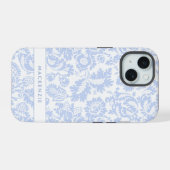 Elegant Blauw Bloemmotief Botanisch iPhone 15 Case (Achterkant horizontaal)