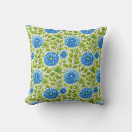 Elegant Blauw Bloemmotief Botanisch Patroon Kussen