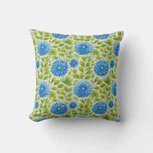 Elegant Blauw Bloemmotief Botanisch Patroon Kussen