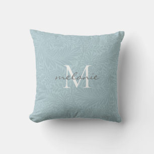 Elegant Blauw Bloemmotief Botanische Script Monogr Kussen