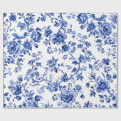 Elegant Blauw Bloemmotief Inpakpapier (Vlak)