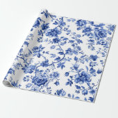 Elegant Blauw Bloemmotief Inpakpapier (Uitgerold)