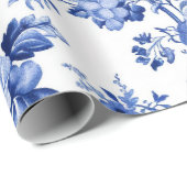Elegant Blauw Bloemmotief Inpakpapier (Rol Hoek)