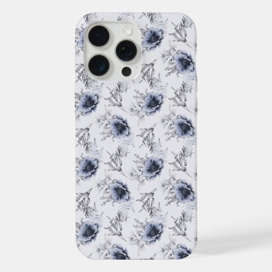 Elegant Blauw Bloemmotief  iPhone Hoesje (Achterkant)