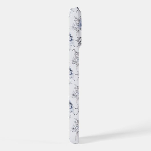 Elegant Blauw Bloemmotief  iPhone Hoesje (Rechterkant)