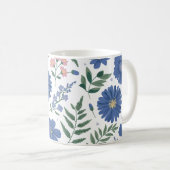 Elegant blauw bloemmotief met fris groen koffiemok (Voorkant rechts)