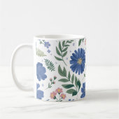 Elegant blauw bloemmotief met fris groen koffiemok (Links)